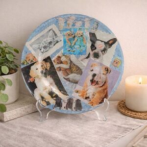 Handmade Dog Cat Collage Plate Decoupage Pet Decor Kitsch Cottagecore